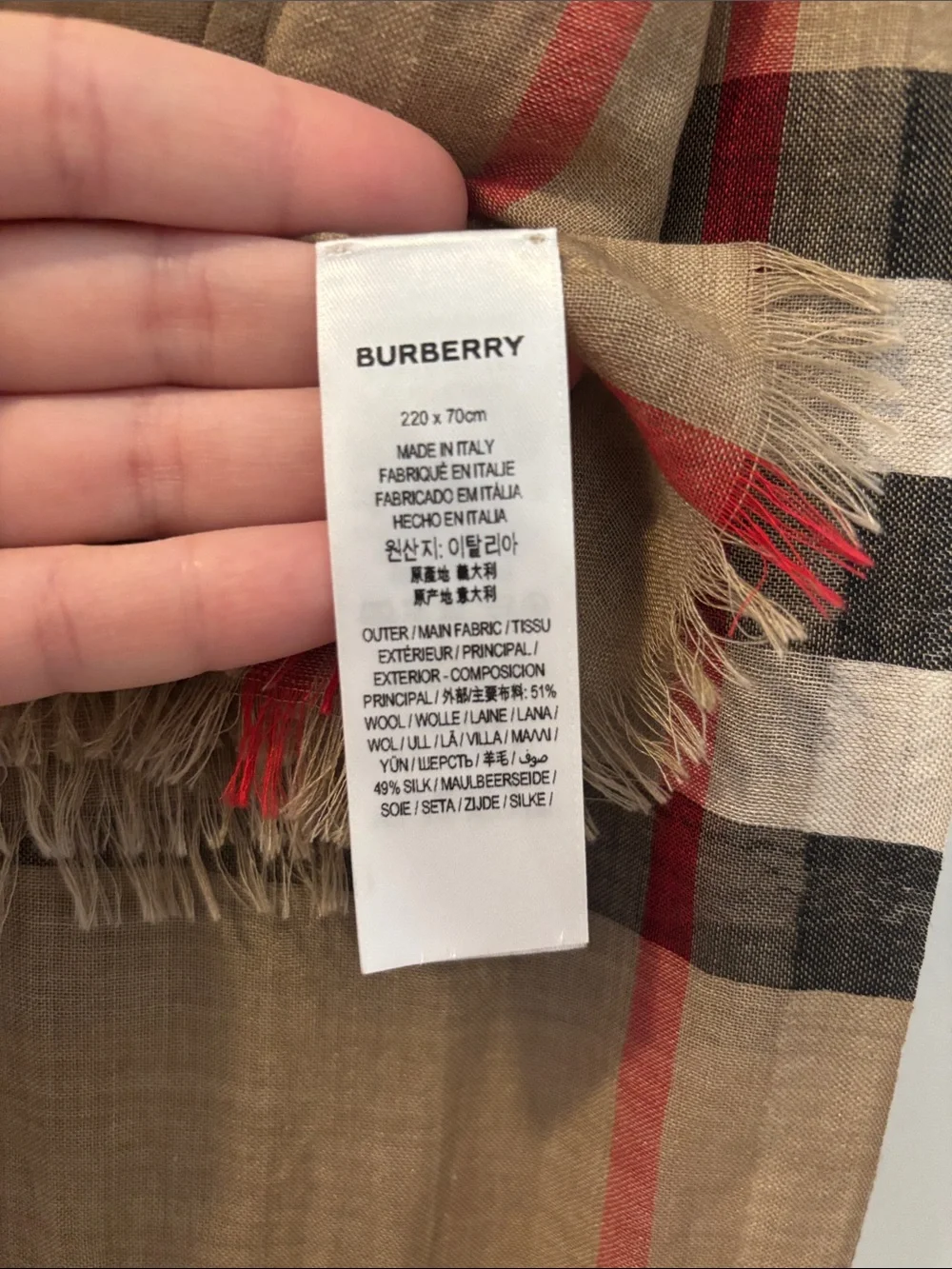 Burberry Giant Check Wool-Silk Gauze Scarf